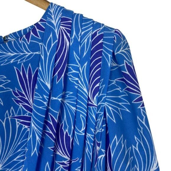 MISSY HOUSE Vintage Blue Floral Hibiscus Pleated Front Belted Dress US 17-18 - Picture 7 of 14